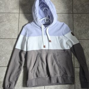 Wanakome Lavender, White & Taupe Stripe Hooded Pullover